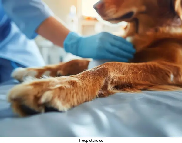 Veterinarian Examining a Dog's Paw