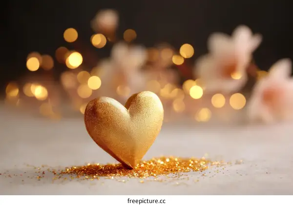 Golden Heart with Festive Bokeh Background