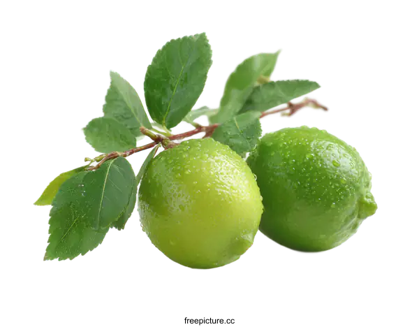 [Transparent Background PNG]Fresh Limes with Leaves on a White Background