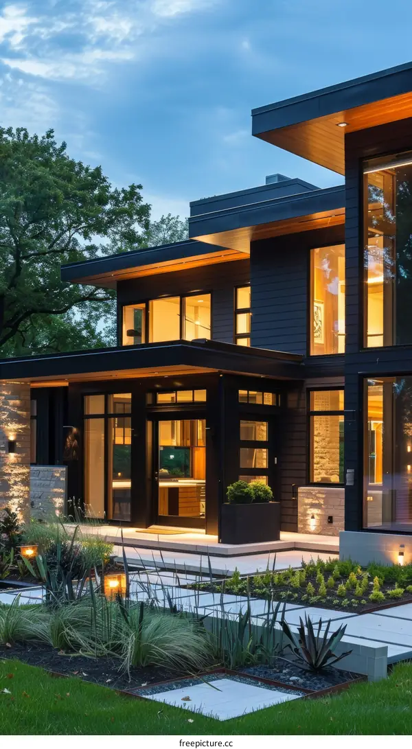 Black Exterior House with Large Windows