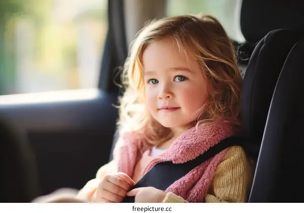 Caucasian Little Girl in Car Safety Seat