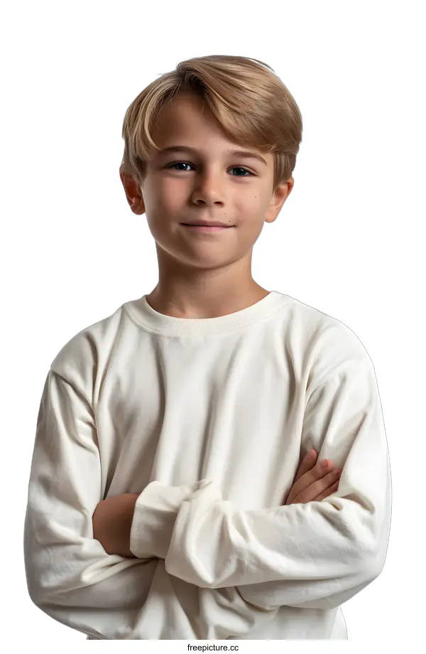 [Transparent Background PNG]Portrait of a smiling boy with blond hair and blue eyes