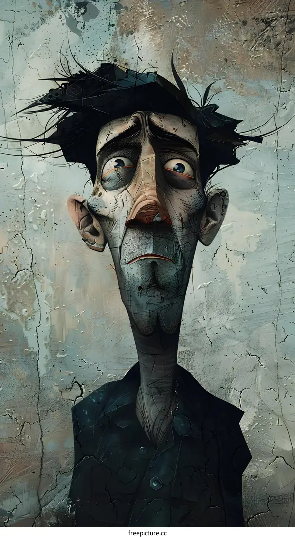 A painting of a man with a long face and a sad expression on his face.