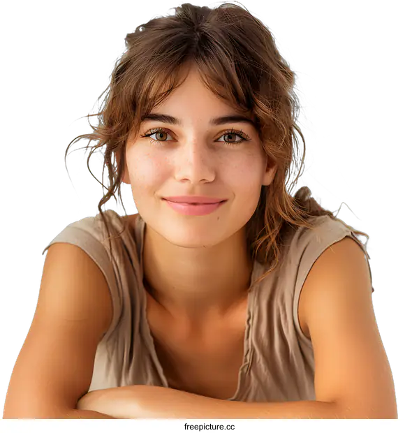 [Transparent Background PNG]portrait of a young woman with freckles