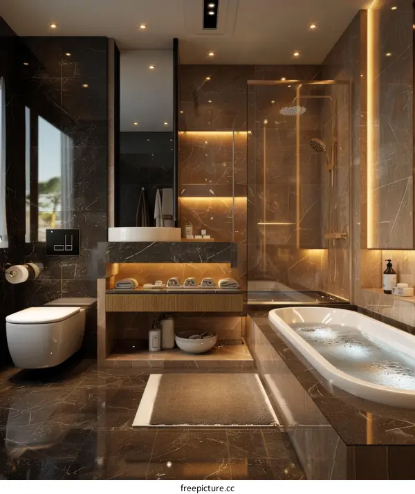 Modern Bathroom Interior Design with Marble Tiles