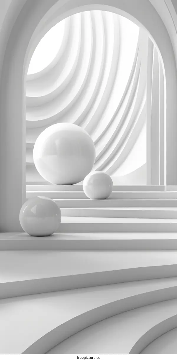 White Minimalist Abstract Background with Spheres