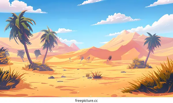 Palm Trees and Sand Dunes in the Desert Landscape
