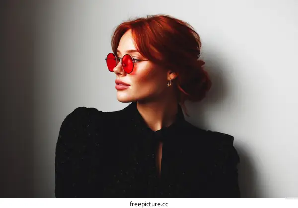 Stylish Red-Haired Woman in Fashionable Black Outfit