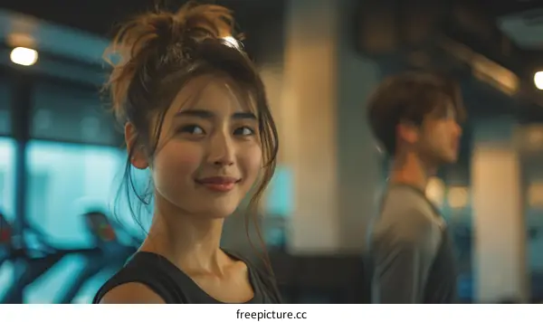 Asian woman working out at the gym