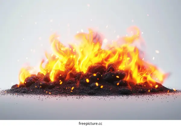 Burning Coals with Sparks on White Surface