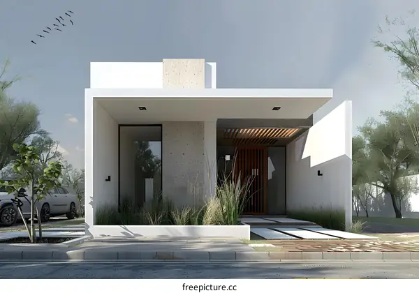 Modern Minimalist House Exterior Design with White Walls and Wooden Accents