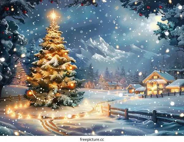 Serene Snowy Village on Christmas Eve