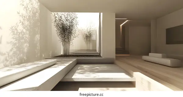 Minimalist Interior Design with Indoor Garden and Light