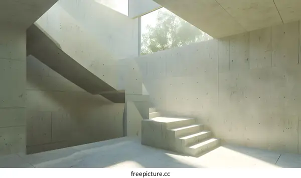 Minimalist Concrete Architecture with Staircase and Window