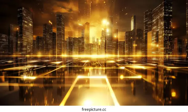 Golden Futuristic Cityscape Illustration