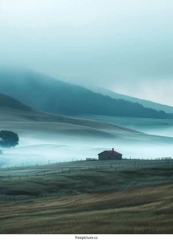 Misty Farmhouse in Rolling Hills