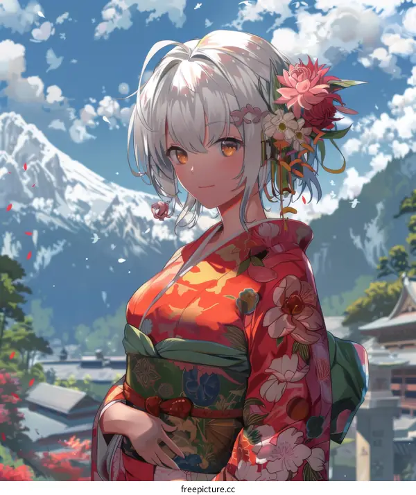 An anime girl wearing a kimono