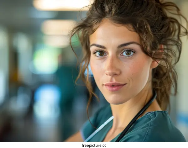 portrait of a confident female doctor or nurse in a hospital setting