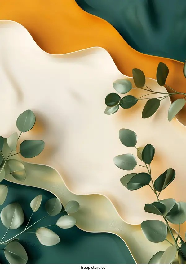 Abstract Green Leaves Background with White and Yellow