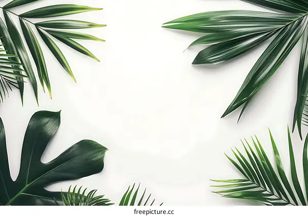 Green Leaves Frame on White Background