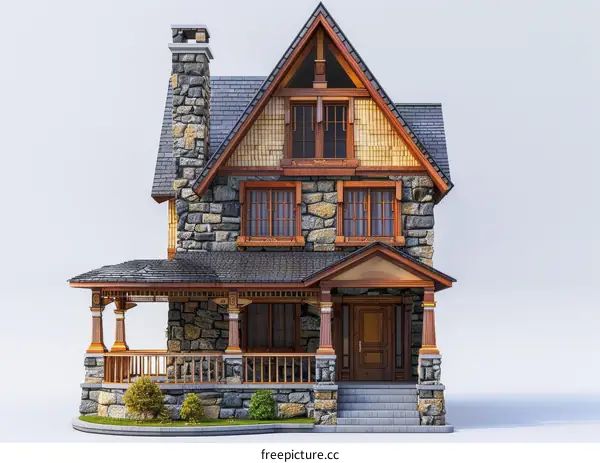 An illustration of a beautiful stone cottage with a grey slate roof