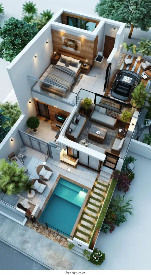 Modern House Plan with Swimming Pool Design