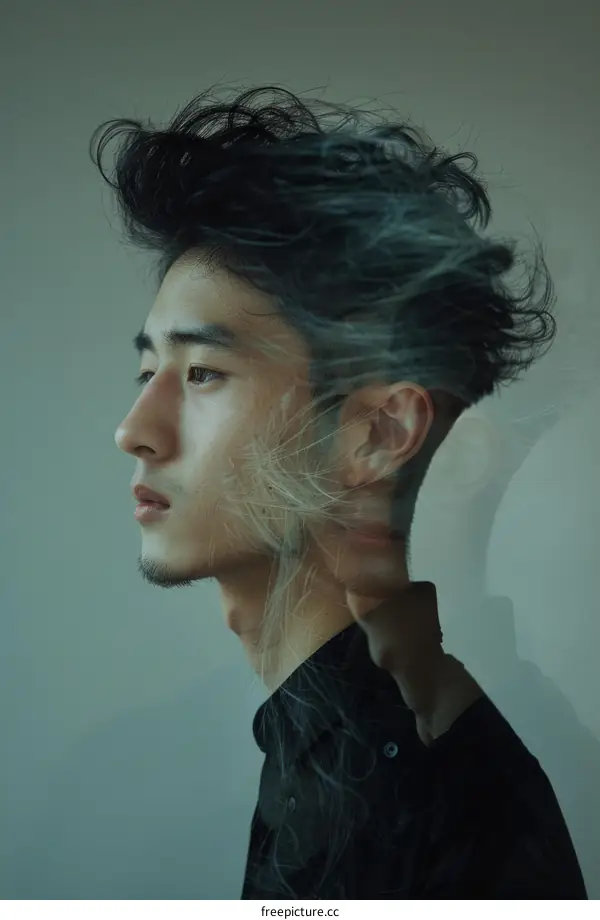 Portrait of an Asian man with a stylish pompadour hairstyle