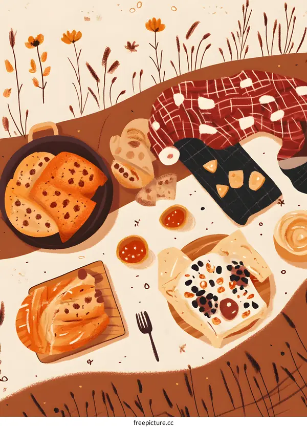 Autumn Picnic Food Illustration