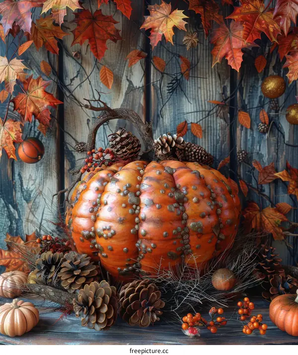 Pumpkin and Fall Leaves Still Life