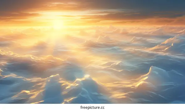 Above the cloudscape, the sun sets in a blaze of glory