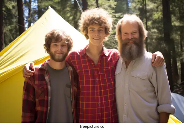 Happy family camping in the woods