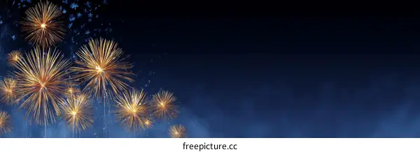 Golden Fireworks Explosion in Dark Night Sky