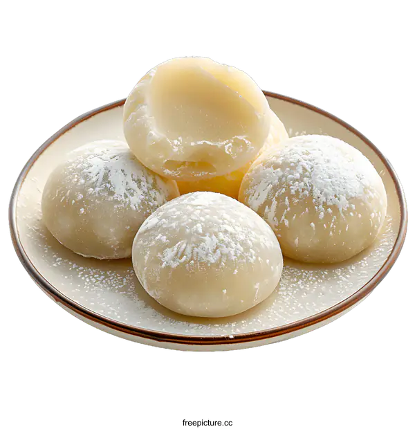 [Transparent Background PNG]Japanese Mochi ice cream on plate