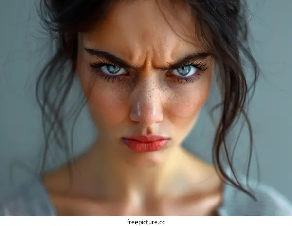 Close Up Portrait of a Woman with Intense Expression