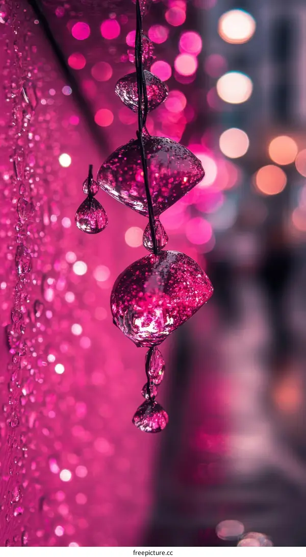 Water Drops and Pink Bokeh Background