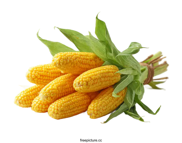[Transparent Background PNG]Fresh Corn Cob Bunch on White Background