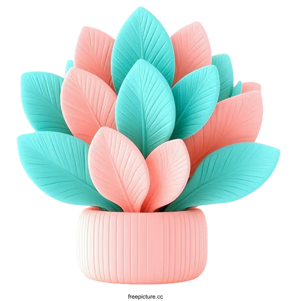 [Transparent Background PNG]Pastel Colored 3D Leaf Arrangement in a Pot