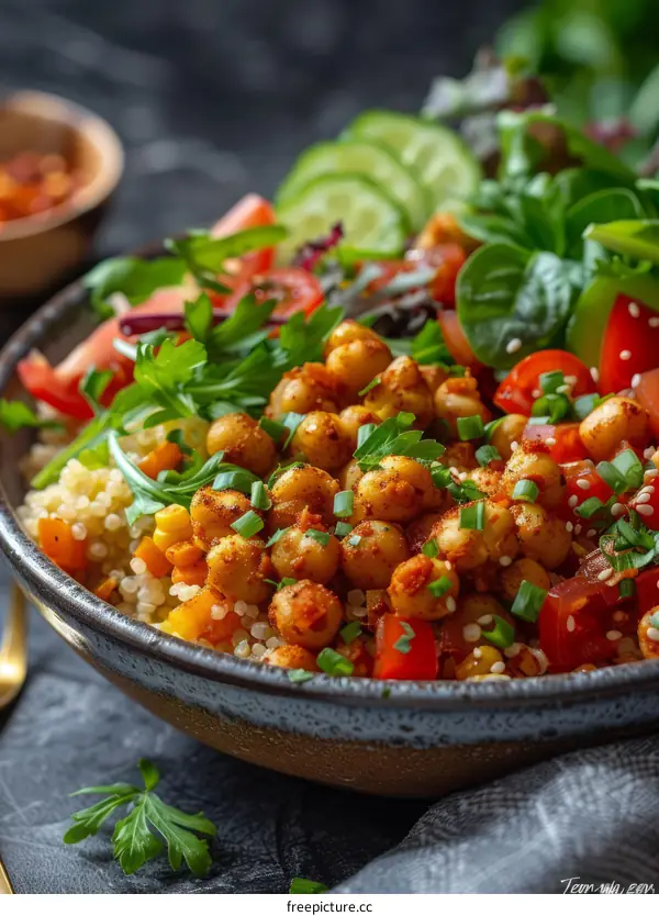 Chickpea and Couscous Salad with Roasted Vegetables and Tahini Dressing