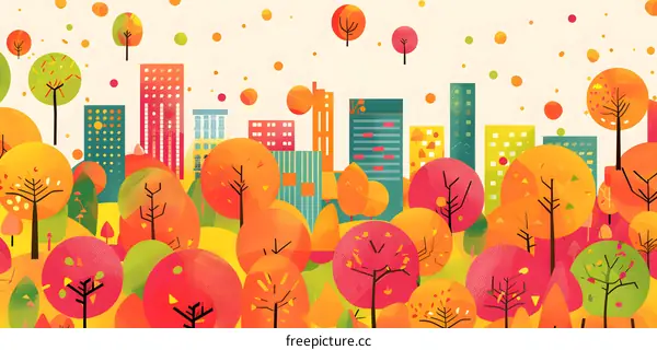 Abstract Colorful Autumn Cityscape Illustration