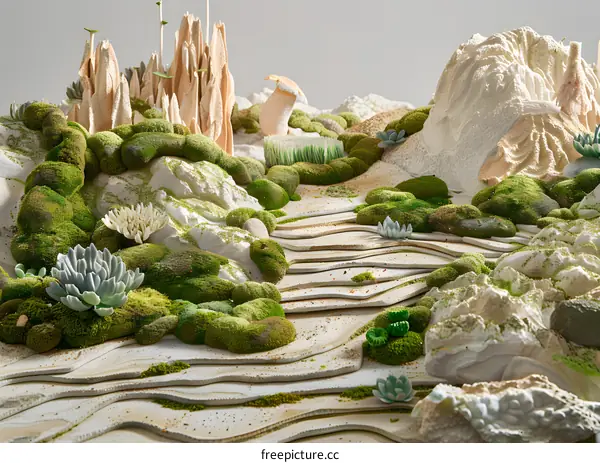 Abstract Miniature Landscape with Moss and Succulents