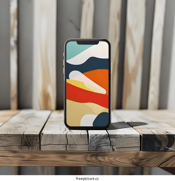 Modern Abstract Phone Mockup On Wooden Table