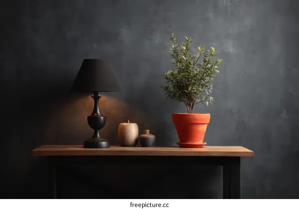 Cozy Nightstand with Lamp and Plant Decor