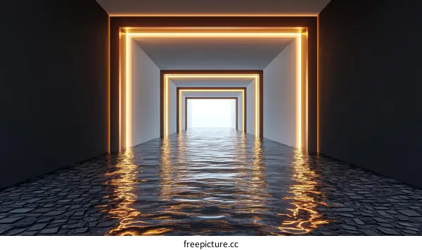 Abstract Futuristic Tunnel with Neon Light