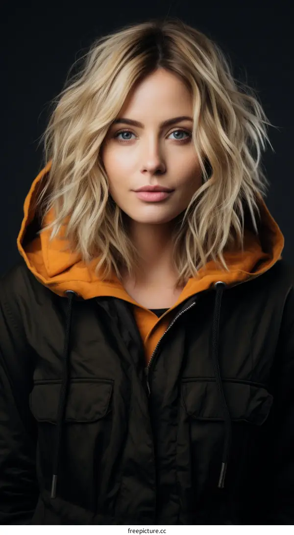 Portrait of Blonde Woman in Green Jacket