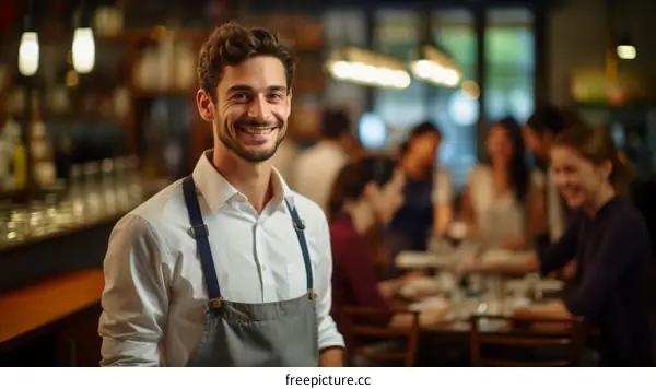 Portrait of a happy waiter in a restaurant