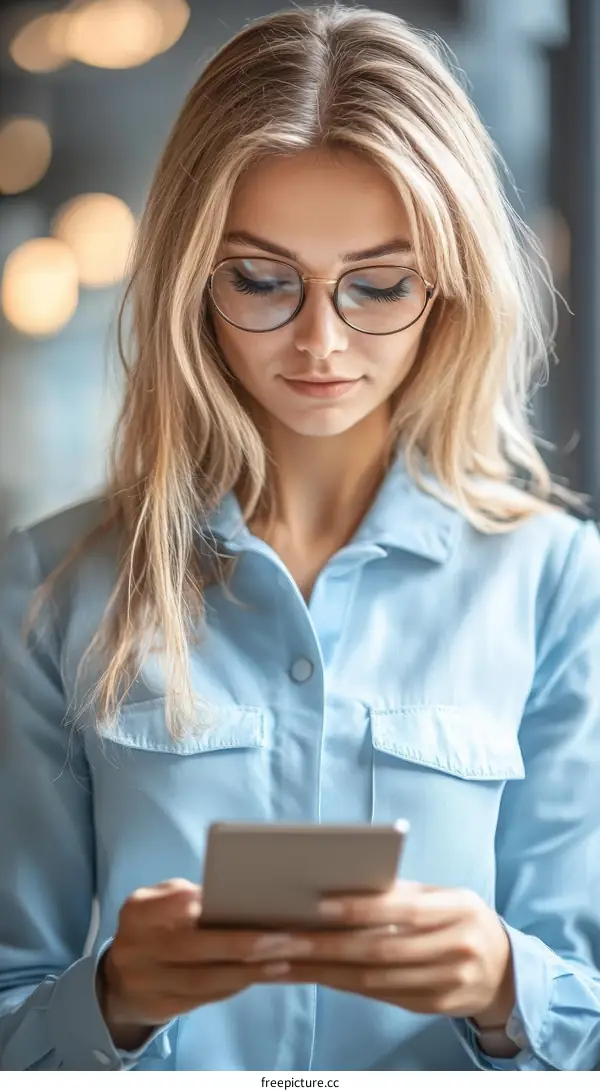 Woman Using Smartphone in Cafe
