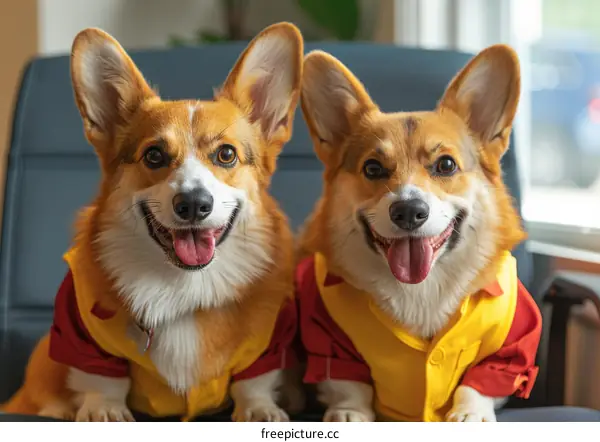Two Corgis in Costumes
