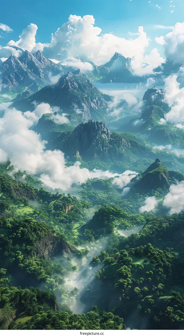 Scenic View of Misty Mountain Range with Lush Green Foliage