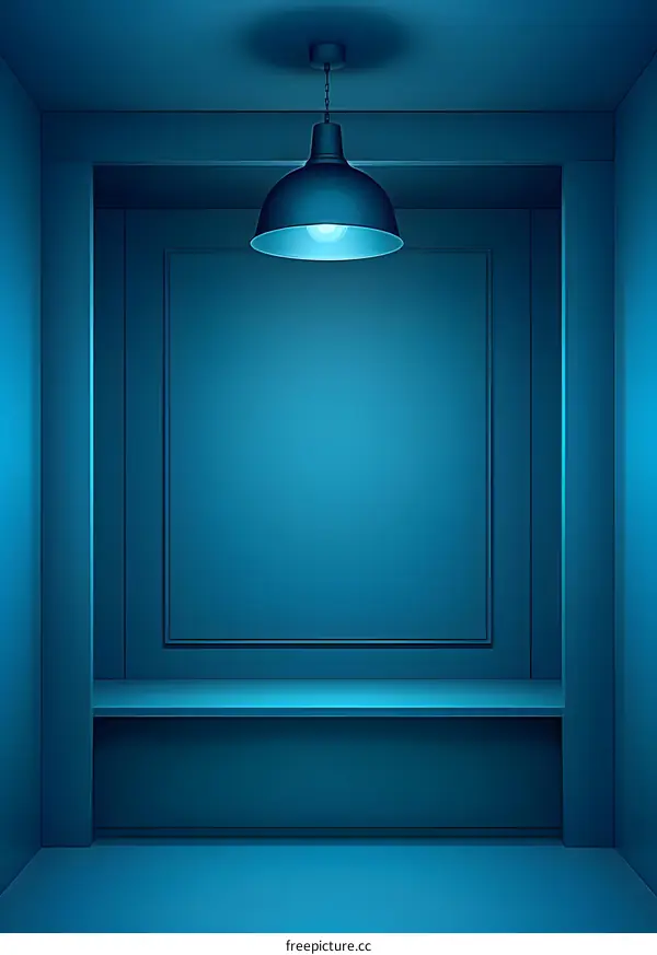 Blue Room Interior With Hanging Lamp