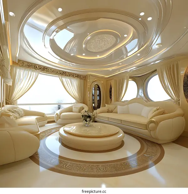 Luxury Living Room Interior Design With Round Ceiling